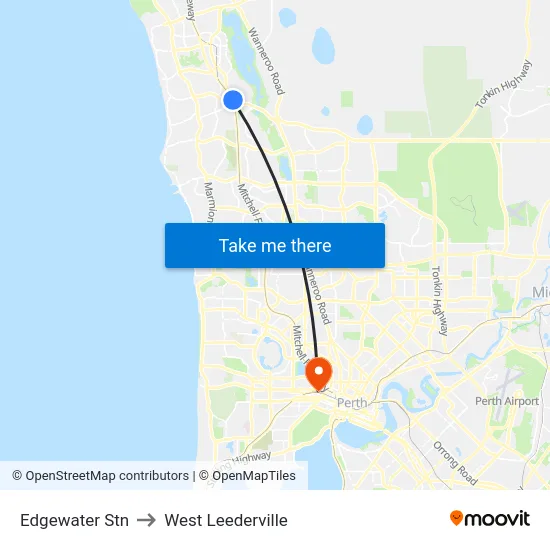 Edgewater Stn to West Leederville map