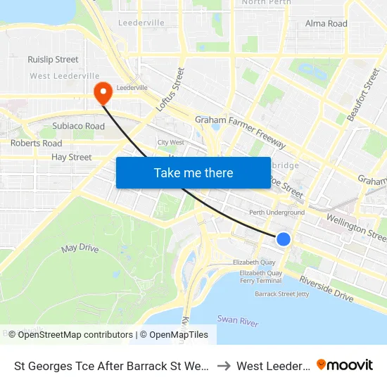 St Georges Tce After Barrack St Westbound to West Leederville map