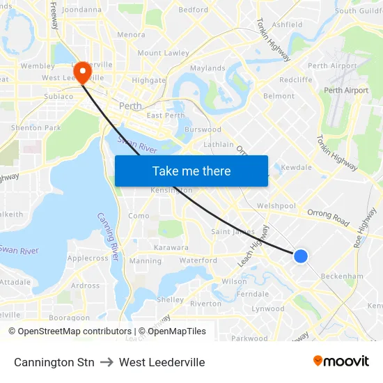 Cannington Stn to West Leederville map