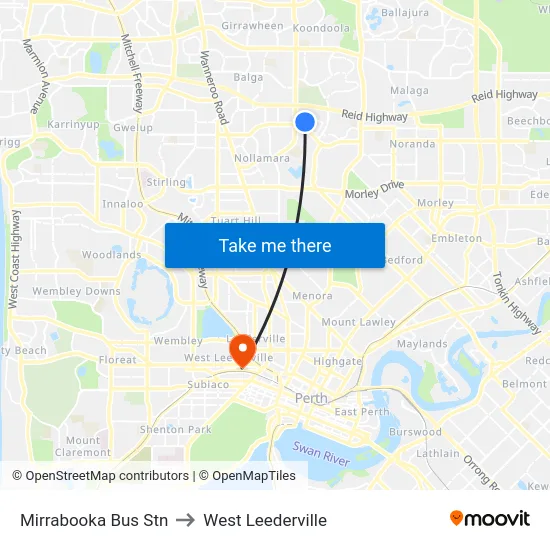 Mirrabooka Bus Stn to West Leederville map