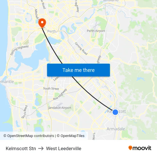 Kelmscott Stn to West Leederville map