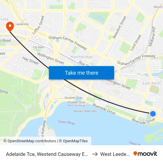 Adelaide Tce, Westend Causeway Eastbound to West Leederville map