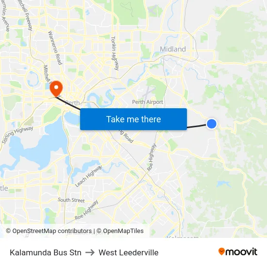 Kalamunda Bus Stn to West Leederville map