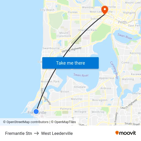 Fremantle Stn to West Leederville map