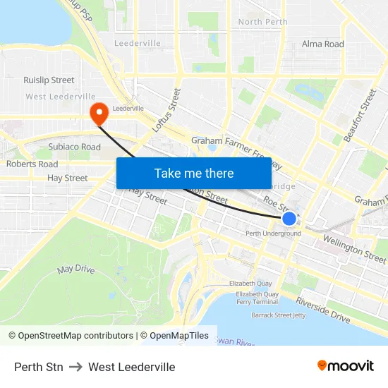 Perth Stn to West Leederville map