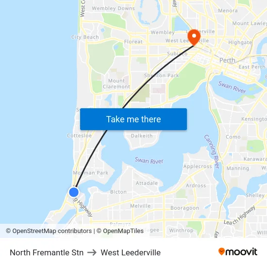 North Fremantle Stn to West Leederville map