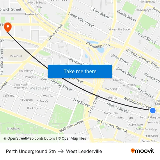 Perth Underground Stn to West Leederville map