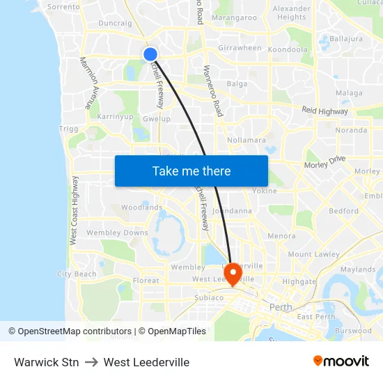 Warwick Stn to West Leederville map