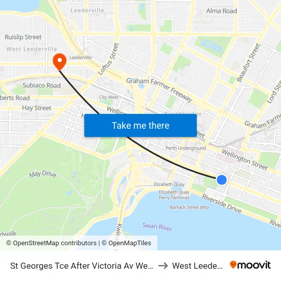 St Georges Tce After Victoria Av Westbound to West Leederville map