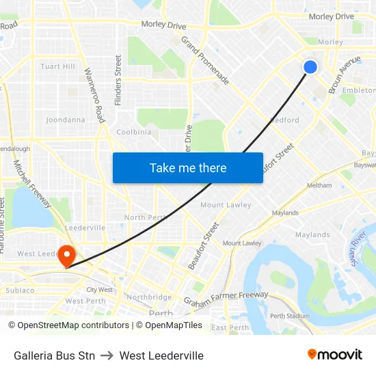 Galleria Bus Stn to West Leederville map