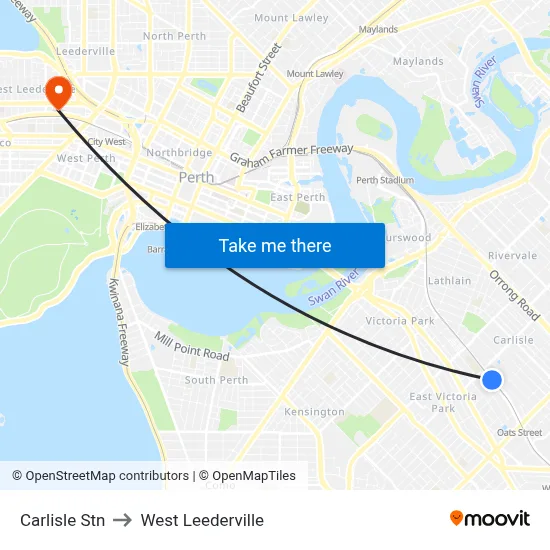 Carlisle Stn to West Leederville map