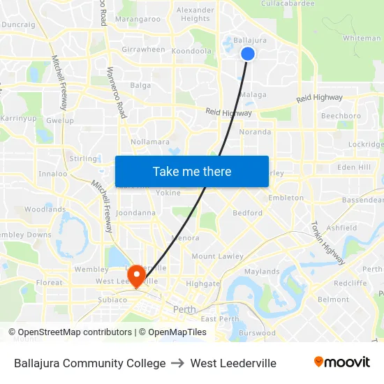 Ballajura Community College to West Leederville map