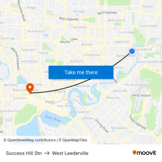 Success Hill Stn to West Leederville map
