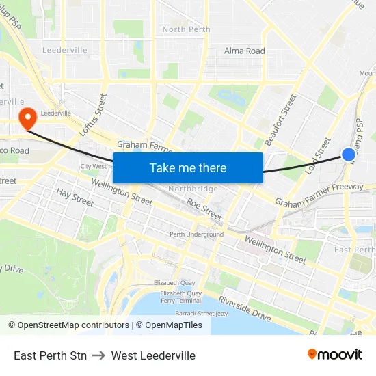 East Perth Stn to West Leederville map