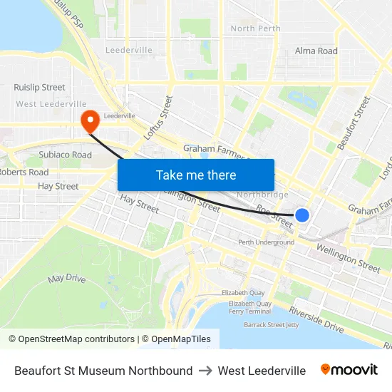 Beaufort St Museum Northbound to West Leederville map