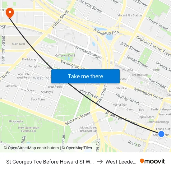 St Georges Tce Before Howard St Westbound to West Leederville map