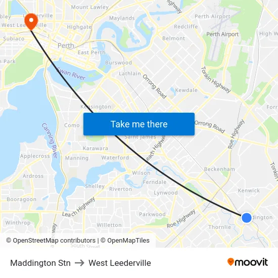 Maddington Stn to West Leederville map