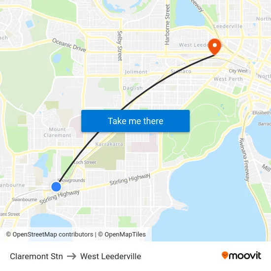 Claremont Stn to West Leederville map