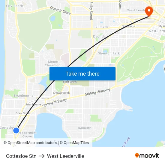 Cottesloe Stn to West Leederville map