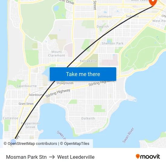 Mosman Park Stn to West Leederville map