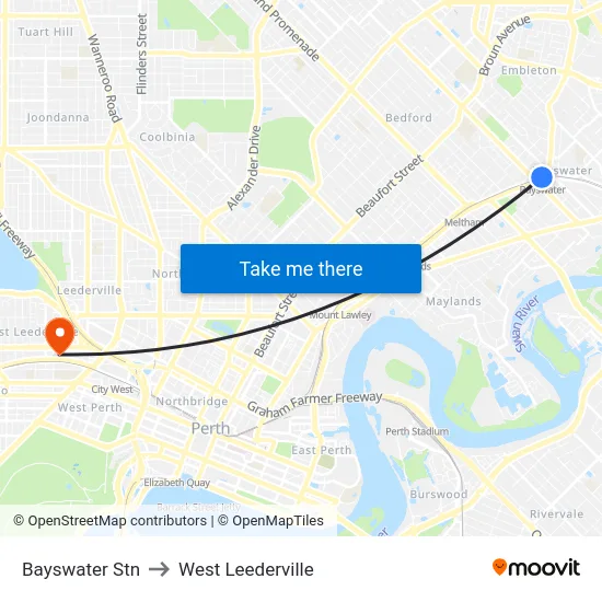 Bayswater Stn to West Leederville map