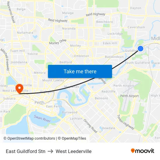 East Guildford Stn to West Leederville map