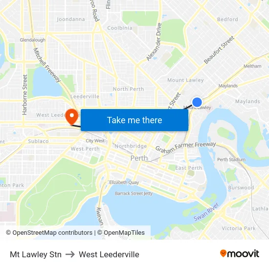 Mt Lawley Stn to West Leederville map