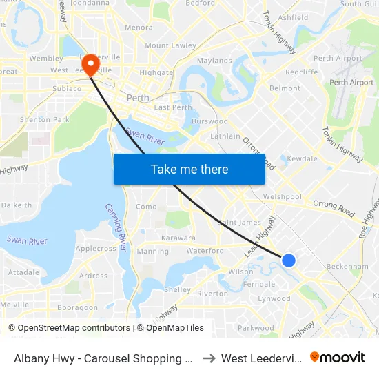 Albany Hwy - Carousel Shopping Ctr to West Leederville map