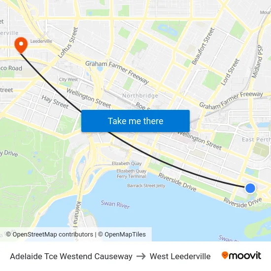 Adelaide Tce Westend Causeway to West Leederville map