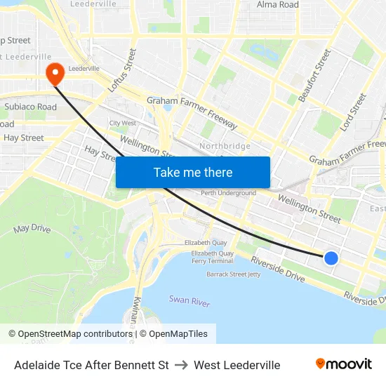 Adelaide Tce After Bennett St to West Leederville map