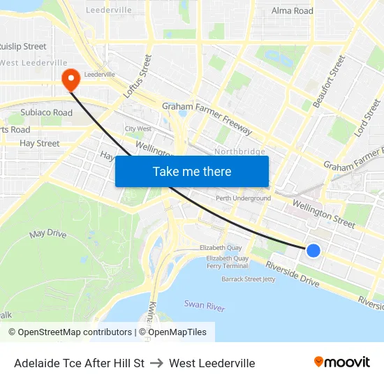 Adelaide Tce After Hill St to West Leederville map