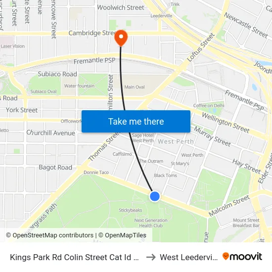 Kings Park Rd Colin Street Cat Id 106 to West Leederville map