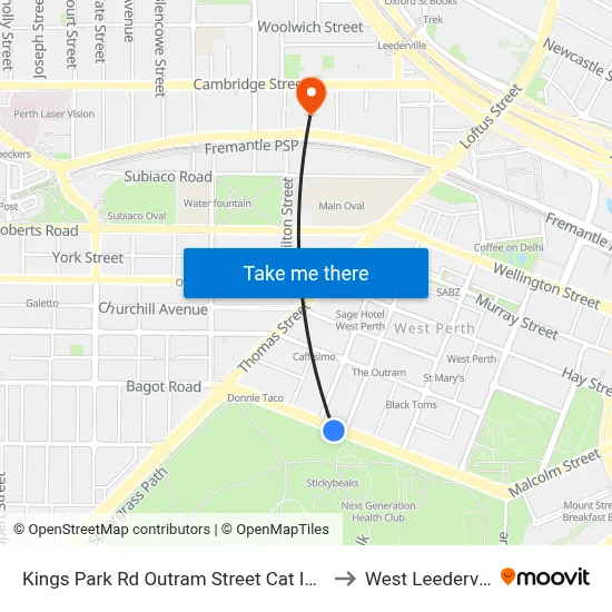 Kings Park Rd Outram Street Cat Id 107 to West Leederville map