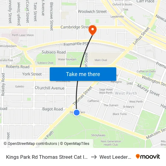 Kings Park Rd Thomas Street Cat Id 108 to West Leederville map