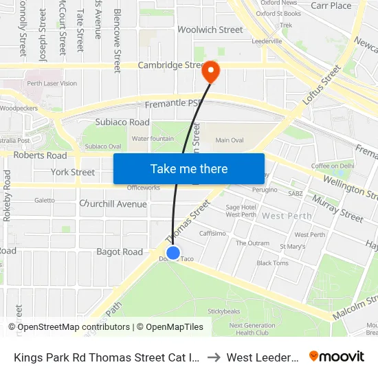 Kings Park Rd Thomas Street Cat Id 140 to West Leederville map
