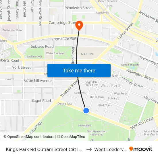 Kings Park Rd Outram Street Cat Id 141 to West Leederville map