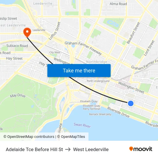 Adelaide Tce Before Hill St to West Leederville map