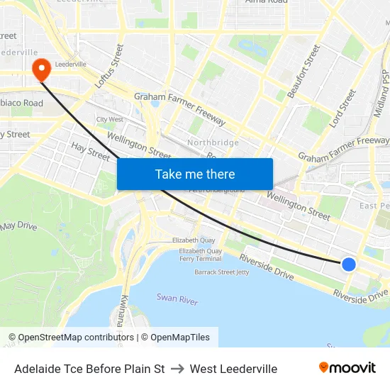 Adelaide Tce Before Plain St to West Leederville map
