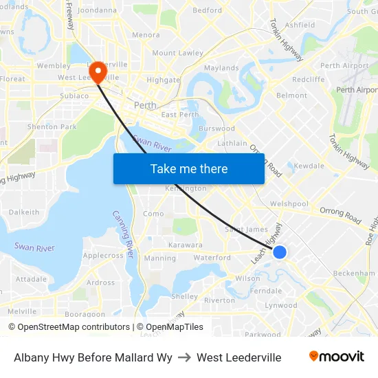 Albany Hwy Before Mallard Wy to West Leederville map