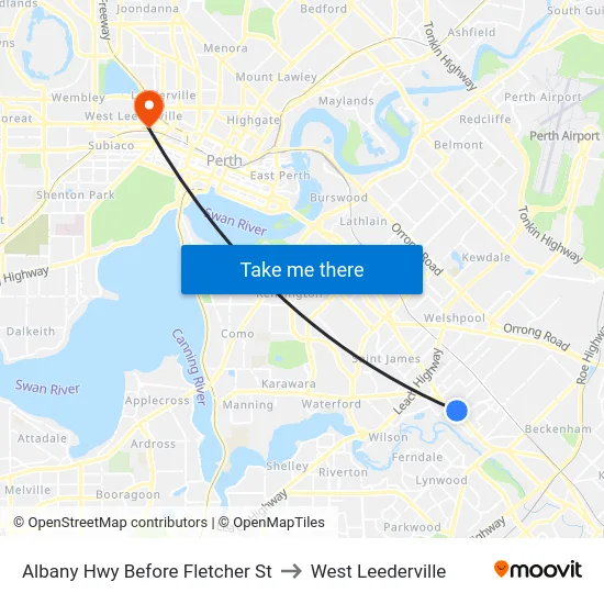Albany Hwy Before Fletcher St to West Leederville map