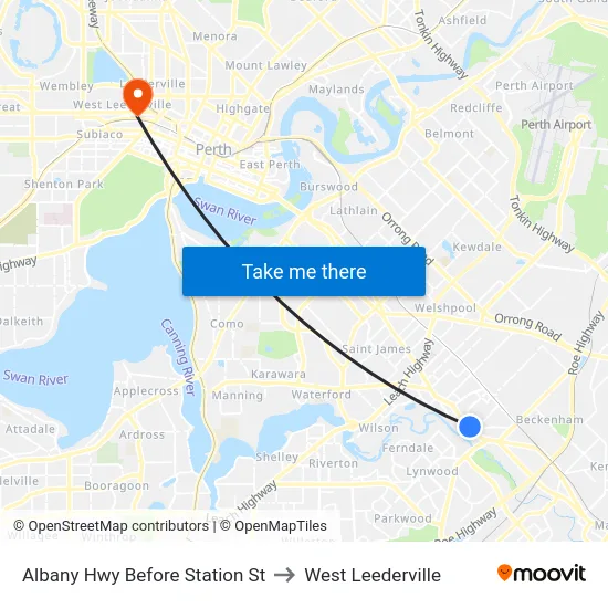 Albany Hwy Before Station St to West Leederville map