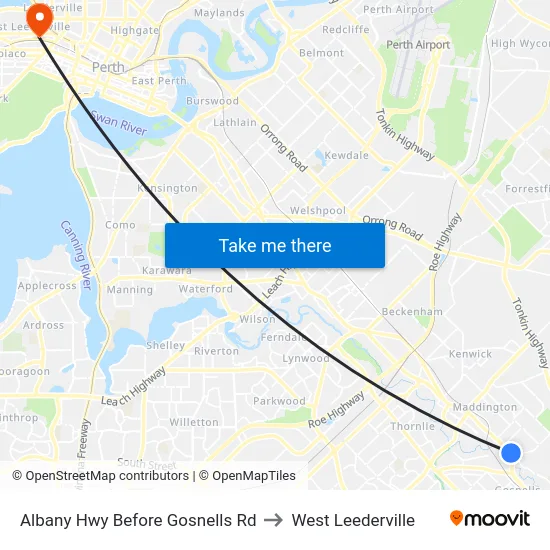 Albany Hwy Before Gosnells Rd to West Leederville map