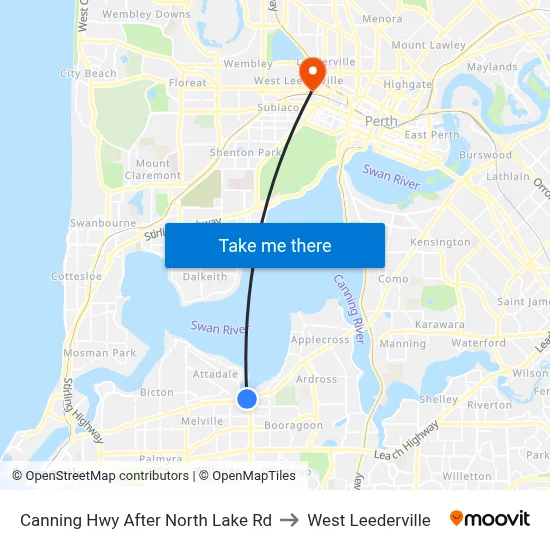 Canning Hwy After North Lake Rd to West Leederville map