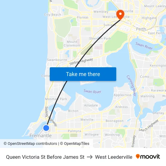 Queen Victoria St Before James St to West Leederville map