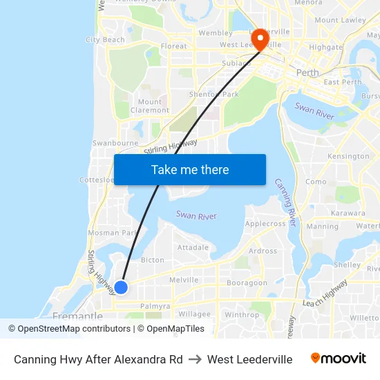 Canning Hwy After Alexandra Rd to West Leederville map