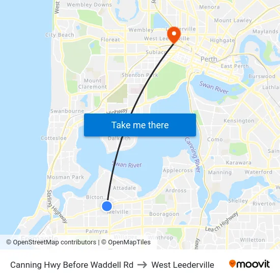 Canning Hwy Before Waddell Rd to West Leederville map