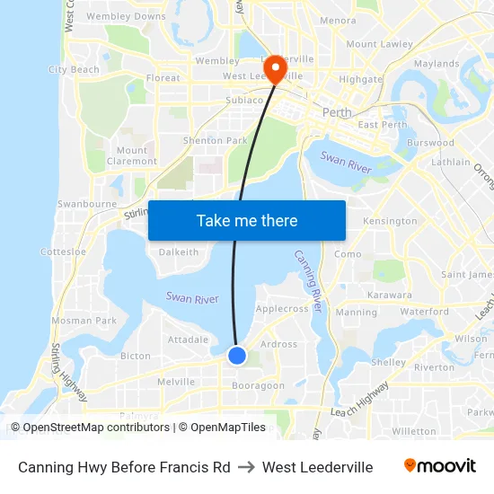 Canning Hwy Before Francis Rd to West Leederville map