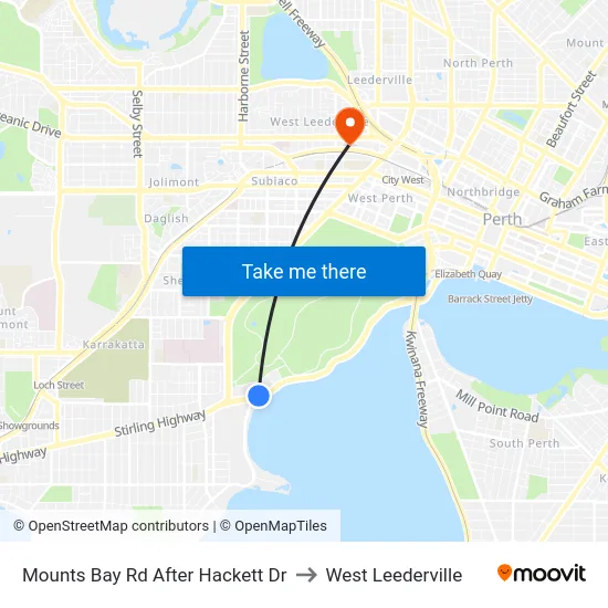 Mounts Bay Rd After Hackett Dr to West Leederville map