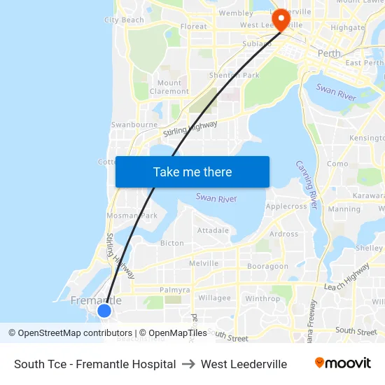 South Tce - Fremantle Hospital to West Leederville map