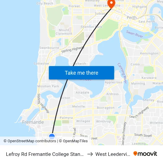 Lefroy Rd Fremantle College Stand 1 to West Leederville map